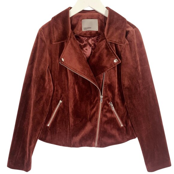 faux suede biker jacket cropped  burgundy brown Vero Moda sz medium - Picture 4 of 16